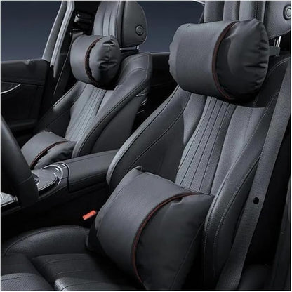 1/2PCS PU Leather Car Neck Pillow & Lumbar Support Cushion, Breathable Universal Seat Headrest Waist Pad, Soft Support Cushion for Daily Driving and Travel(D Style headrest)