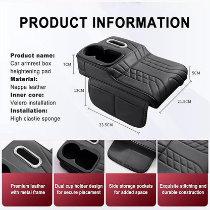 Car Armrest Storage Box for Cadillac XT4 2018–2025 2020 2021 2022 2023 2024, Sport-Style Center Console Organizer with Side Pocket, PU Leather Armrest Cushion, Elbow Support Pad,C Grey