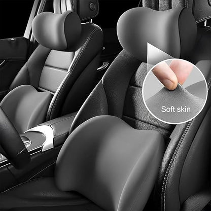Headrest Lumbar Pillows Car Seat for Toyota Land Cruiser 2000-2025, Ergonomic Neck Back Support Cushion, Comfortable Breathable Washable Cover, Memory Foam,Black