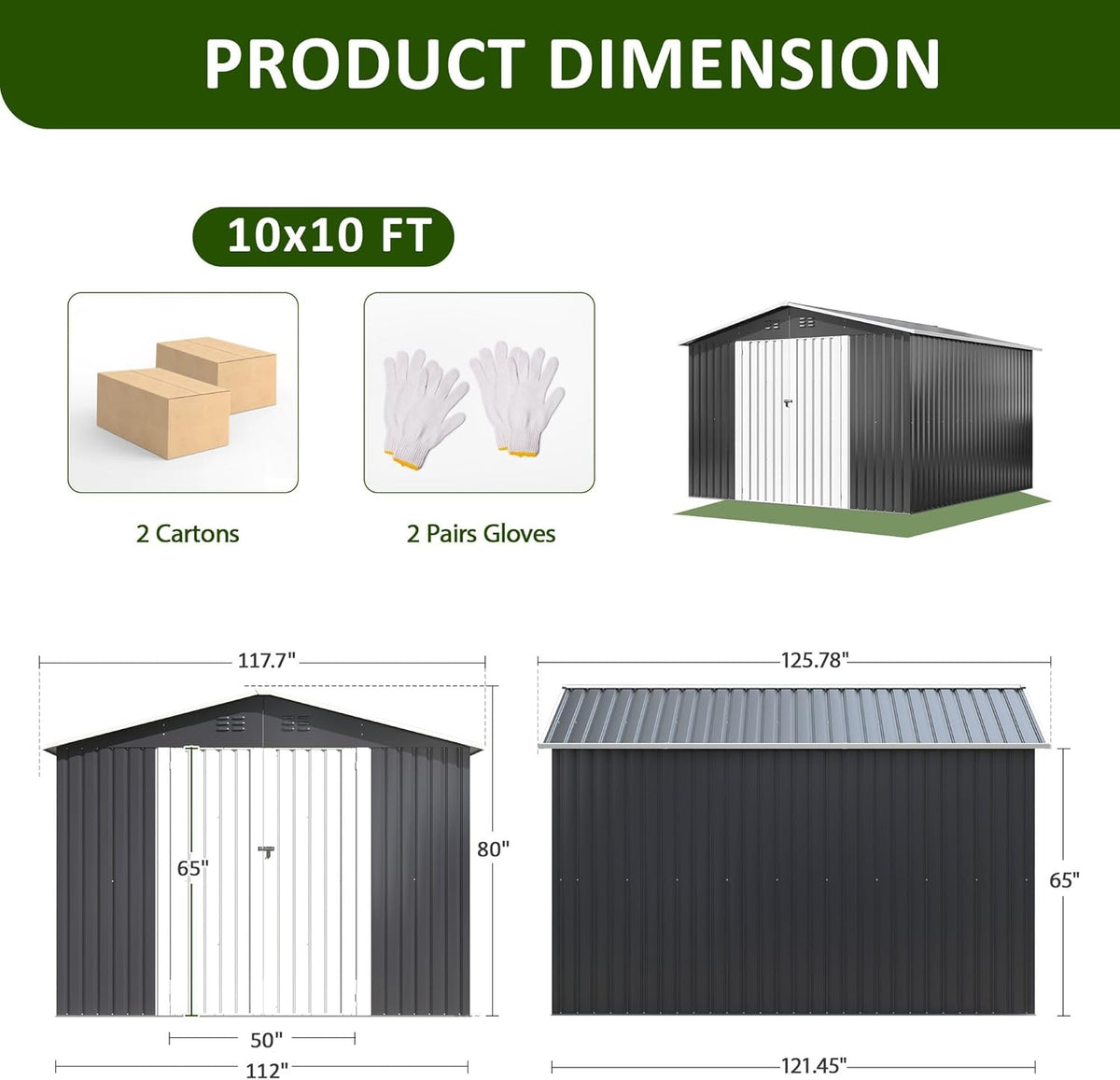 10x10 FT Outdoor Storage Shed, Metal Tool Garden Shed with Updated Frame Structure and Lockable Doors, Ideal for Backyard Garden Patio Lawn, Grey