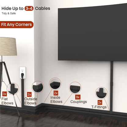 Black Cord Cover Wire Hider - 157in Large Cable Concealer, Cord Hider for Wall Mount TV, Cable Raceway Kit, Extension Cord Cover Indoor, Electrical Wire Cover, Cable Management Wall, Wire Molding