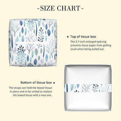 POIUBLE Tissue Box Holder Watercolor Blue Leaves Tissue Box Cover Square Leather Tissue Holder Organizer Portable Decorative Facial Paper Case for Home Office Bathroom Vanity Countertop