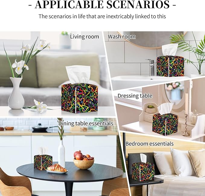 PVC Tissue Box Cover Holder,Heart Pattern Square Decorative Organizer,5.2"X5.2"X5.2" Tissue Case for Bathroom, Tabletop, Car, Office