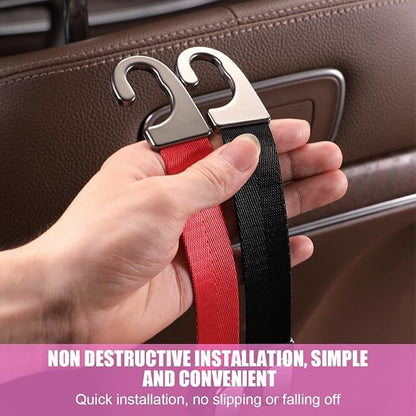Car Headrest Hooks, 2PCS Vehicle Back Seat Storage Organizer Hanging Holder for Purse Bags Grocery, Adjustable Automotive Interior Hanger Accessories, Universal Fit (Red)