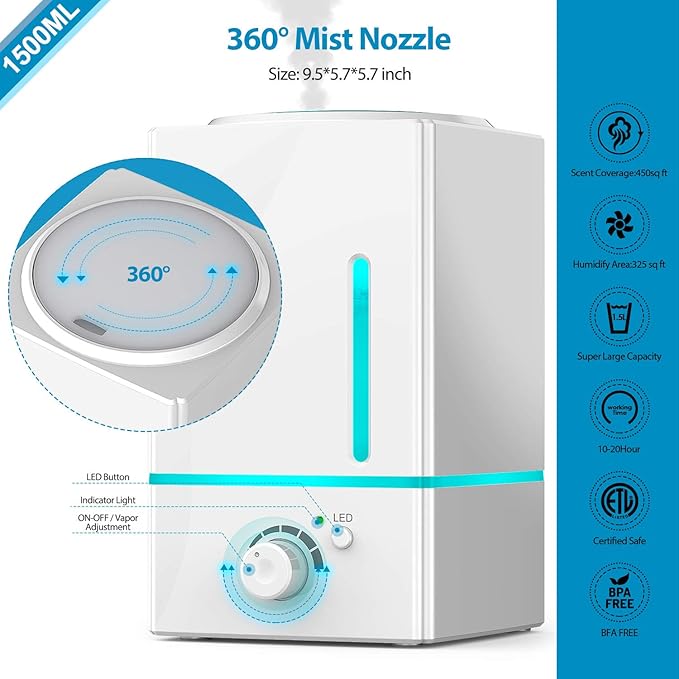 Exqline 1500ml Large Aroma Essential Oil Diffuser