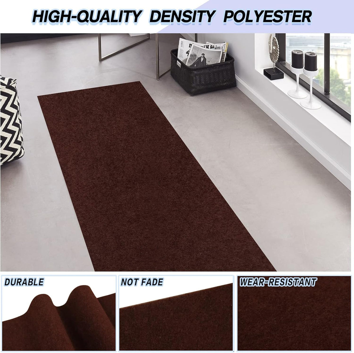 Custom Size Backed Non-Slip Area Rugs Runner, Easy Clean, Waterproof Runner Rugs for Hallway Entryway, Kitchen, Laundry, 4FT x 75FT, Brown