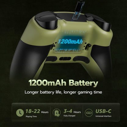 ISHAKO Wireless Gaming Controller for PC – 1000hz Polling Rate Controller with Back Buttons, Hall Trigger/Joystick, Turbo, RGB Lights, Game controller Compatible with Windows/Laptop/Switch/iPhone/Android-Olive Green