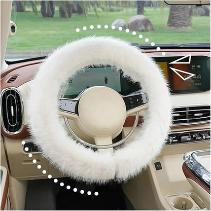 Car Steering Wheel Cover Handlebar Cover for Girls Winter Plush Warm Non-Slip Simple Women's Pink Handlebar Cover(Plush Double Pink)