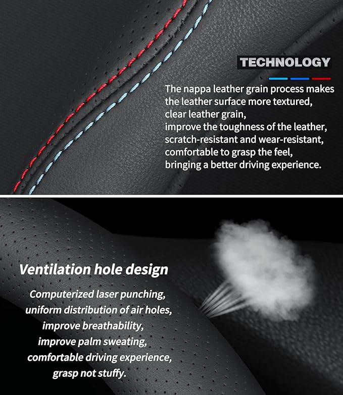 Custom-Fit Leather Steering Wheel Cover for Cadillac, Non-Slip, Breathable, D-Style