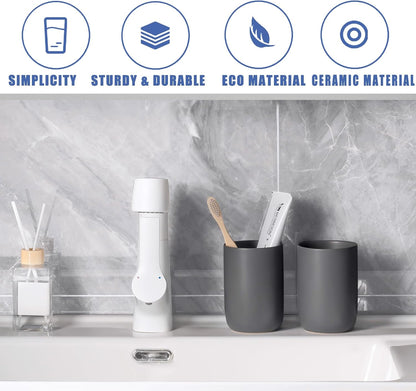 Matte Grey Toothbrush Holders for Bathrooms - Ceramic Toothbrush Toothpaste Holders Set, Grey Bathroom Tumbler Cups Reusable Toothbrush Cup, Counter Organizer