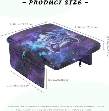 Wanyint Galaxy Wolf Butterfly Car Center Console Armrest Cover Soft Armrest Cover Lid Non-Slip Middle Console Cover with Side Storage Pocket for Car Seat Organizer Universal Fit