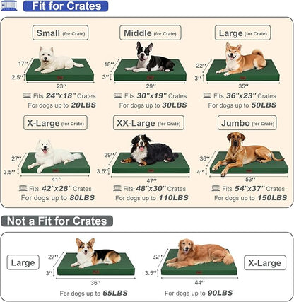 Tail Stories Outdoor Extra Large Dog Bed, Waterproof Dog Bed for Large Dogs, Orthopedic Egg Crate Foam Pet Bed with Washable Removable Oxford Cooling Cover, 44x32 Inch, Dark Green