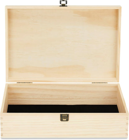 makerflo XL Natural Pine Wood Memory Box with Black Felt Inside, Hinged with Clasp, Keepsake Wooden Box Ideal for Craft and Personalization (Laser Engraving, Epoxy, UV DTF, and Vinyl) – Pack of 1