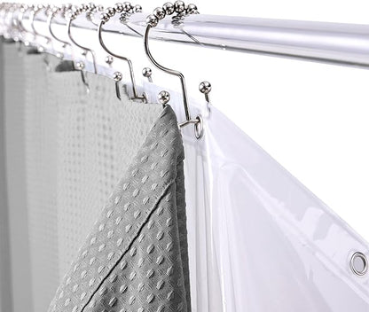 LaCyan 3-in-1 Waterproof Waffle Weave Shower Curtain Set 72x72, 258GSM Heavy Duty Fabric with Clear PEVA Liner (3 Magnets) & 12 Stainless Steel Double Hooks, Hotel Style Bathroom Upgrad
