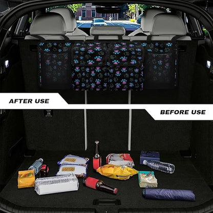 Small Car Trunk Organizer Back Seat Hanging Car Organizers and Storage, Paw Print Car Backseat Organizers, Easy to Clean and Install