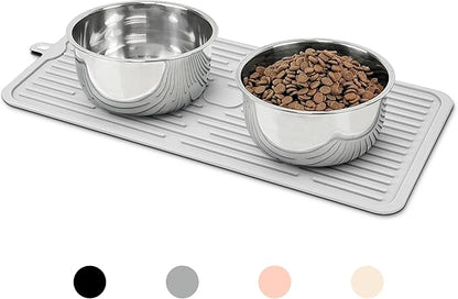 Ptlom Pet Placemat for Dog and Cat, Anti-Slip Waterproof Dogs Feeding Mat Prevent Food and Water Overflow, Bowl Mats Suitable for Medium and Small Pets, Light Gray, Silicone