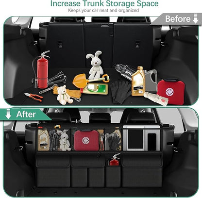 Hanging Trunk Organizer Fit For JEEP Grand Cherokee Foldable Large Capacity 41.3x20 inch Backseat Trunk Organizers Storage with Multi Pockets（Black）