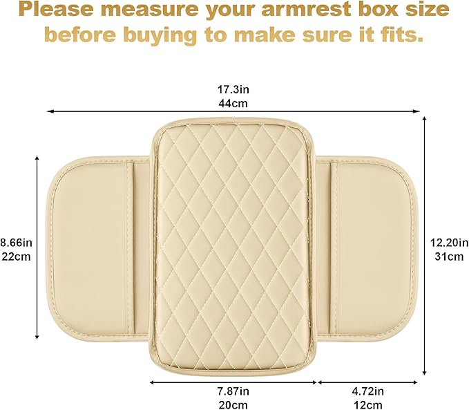 Center Console Cover for Clarity: Armrest Cover for Car with 2 Storage Bags - Scratch & Wear Resistant & Waterproof Leather Console Cover,Anti-Scratch Auto Armrest Pad Accessory （Beige