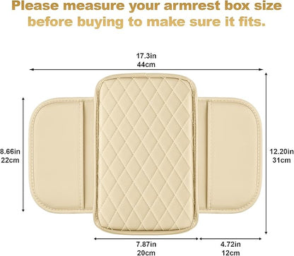 Center Console Cover for Clarity: Armrest Cover for Car with 2 Storage Bags - Scratch & Wear Resistant & Waterproof Leather Console Cover,Anti-Scratch Auto Armrest Pad Accessory （Beige