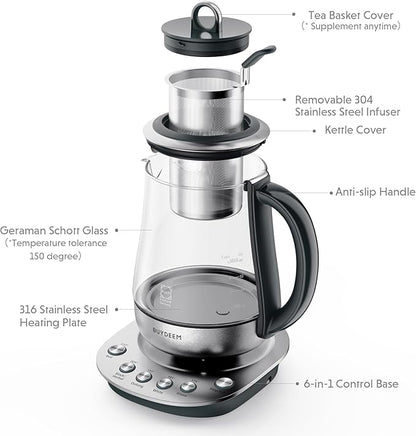 BUYDEEM K2423 Tea Maker, 316 Stainless Steel & Heat Resistant DURAN Glass