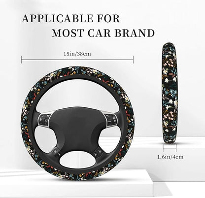 Chic Wildflowers Steering Wheel Cover for Men Women Universal Car Accessories 15 Inch Neoprene Auto Interior Decor