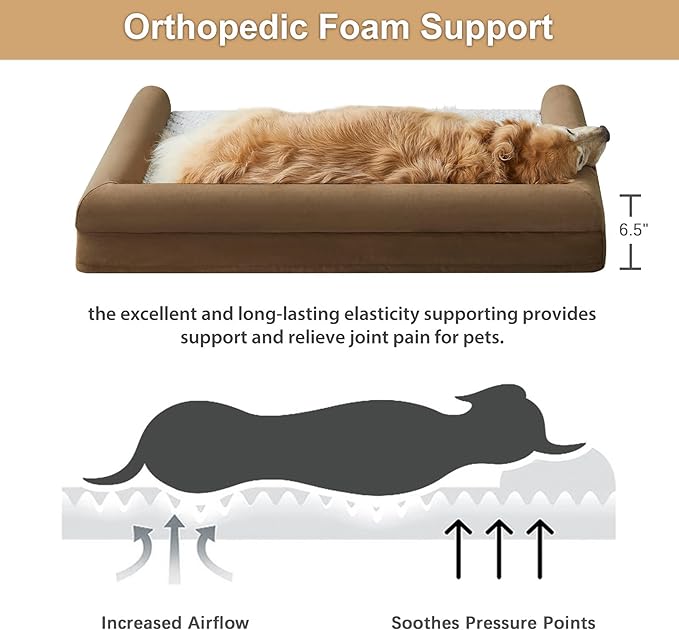 WNPETHOME Orthopedic Dog Beds for Large Dogs, Waterproof Memory Foam Large Dog Bed with Sides, Non-Slip Bottom and Egg-Crate Foam Big Pet Couch Bed with Washable Removable Cover