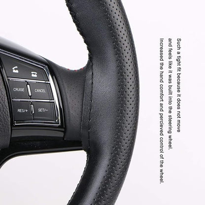 Universal Genuine Leather Steering Wheel Cover Hand Sewing Breathable Design 15 Inch DIY Cowhide Car Steering Wrap Black