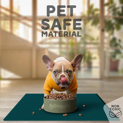 PetHappily Dog Food Mat - Raised Edges Dogs Mat for Food and Water Prevent Spill, Waterproof Cat Food Mats Protect Floors, Easy Clean Dog Bowl Mats for Food and Water, Silicone Pet Food Tray