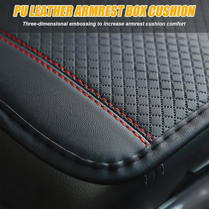 Car Armrest Seat Box Cover, Comfortable Leather Automotive Center Console Cushion Pad, Soft Waterproof Vehicle Arm Rest Protector Mat Accessories, Universal for RV, SUV, Truck (Black/Red)