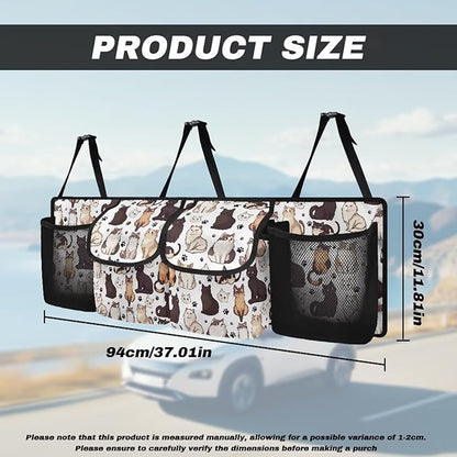 Car Trunk Organizer Cute Cat Back Seat Car Organizer Equipped with Robust Elastic Net, Hanging Trunk Storage Organizer with Lids, Space Saving Expert