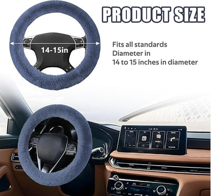 Wuyaoyao Fuzzy Car Steering Wheel Cover, 15'' Soft Auto Steering Wheel Protector for Warm Winter, Elastic Anti-Slip Fluffy Wheel Covers, Universal Car Accessories for Women and Men (Gray)