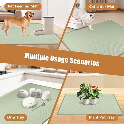 Lorvain Dog Food Mat, 45" x 30" Silicone Pet Feeding Mat with Raised Edges, Extra Large Pet Placemat for Dog Cat Food and Water Bowl Non-Slip, Easy to Clean, Waterproof & Floor Protection, Green