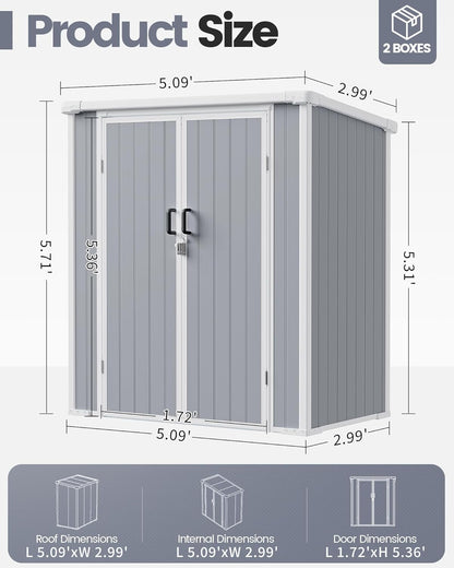 5x3 Resin Garden Sheds & Outdoor Storage on Clearance, Weather-Resistant Plastic Shed with Floor and Lockable Door for Garden Tools, Lawn Mower, Bike, Backyard Organization, Aritic Light Grey