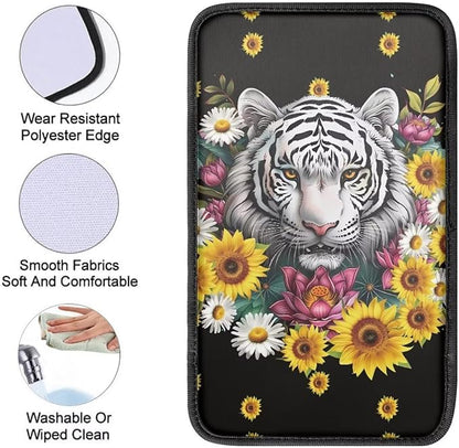 White Tiger Car Center Console Cover Dustproof Automotive Center Console Cushion Protector Non Slip Armrest Box Pad Tiger Car Accessories for Women