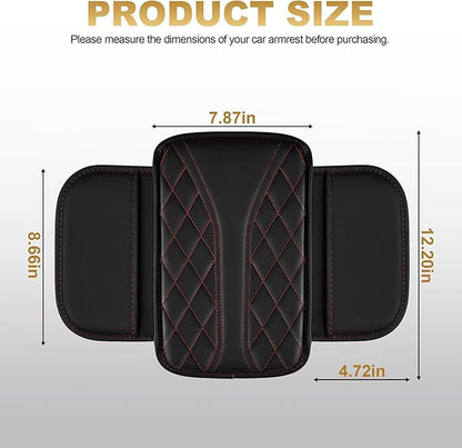 Center Console Cover Fit for Clarity: Scratch and Wear Resistant Console Cover Leather with 2 Storage Bags -Upgraded Armrest Coverfor Car,Anti-Scratch Auto Armrest Pad Accessory （Black&Red