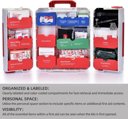 Large First Aid Kit for Business- Plastic Wall Mounted First Aid Box,Hard Case First Aid Kit, Emergency Kit for Car,Home,Offices - 408 Piece