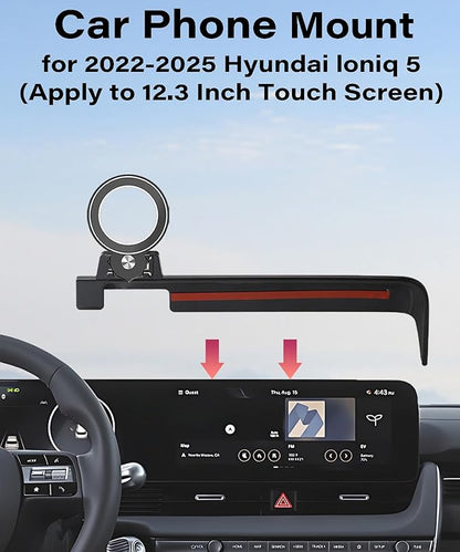 Car Phone Holder for 2022 2023 2024 2025 Hyundai loniq 5 Accessories Apply to 12.3 Inch Touch Screen Fixed Clip Magnetic Cell Phone Mount Hands-Free 360 Degree Rotation