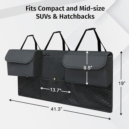 Deluxe Trunk Organizer for Medium or large size SUVs & RVs, Backseat Hanging Trunk Organizer, Waterproof Collapsible Car Storage Bag with 6 Pockets, Reinforced No-Sag Design