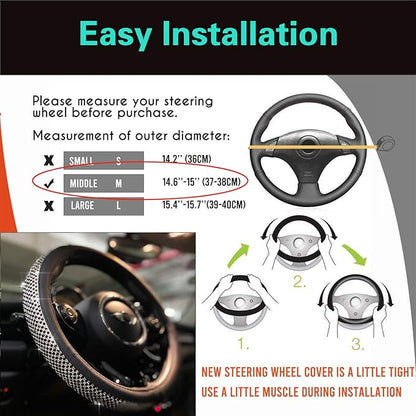 PINCTROT Bling Bling Comfy Steering Wheel Cover with Jumbo Crystal Rhinestones, Anti-Slip Diamond Leather, Universal 15 Inch (Black)