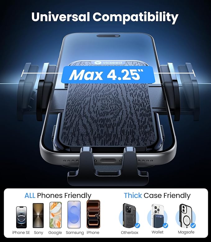 VICSEED 2026 Upgraded Car Phone Mount [98+LBS Strongest Suction] 360° Adjustable Phone Holders for Your Car Dashboard Windshield Vent, Universal for iPhone & Android Large Phones