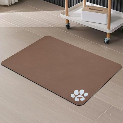YCT Pet Food Mat for Dogs and Cats - Non-Slip Super Absorbent Feeding Bowl Mat With Footprints Logo - 24 x 16.9 Inches, Brown