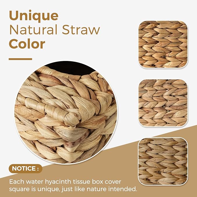 KALEKAIL Rectangular Tissue Box Cover Compatible with 100-180 Sheets of Kleenex Water Hyacinth Rectangle Tissue Box Rattan Tissue Box Holder Rectangular, Hand Woven Wicker Tissue Holder