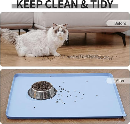 Reopet Waterproof Pet Feeding Mat with High Raised Edges, Heavier and Thicker Placemats for Cat Dog Water Bowl with BPA Free, Dogs Cats Food Mats for Messy Drinkers to Prevent Spill and Protect Floors