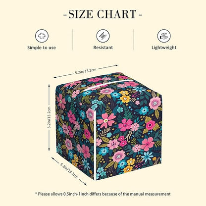 POIUBLE Tissue Box Holder Colorful Flowers Tissue Box Cover Square Leather Tissue Holder Organizer Portable Decorative Facial Paper Case for Home Office Bathroom Vanity Countertop