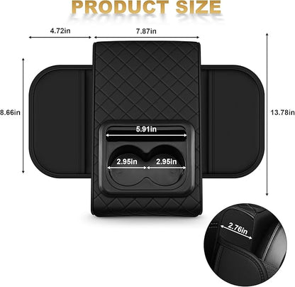 Center Console Cover for Civic: Armrest Cover for Car with 2 Storage Bags - Waterproof Leather Center Console Cover with Cup Holder for Car,Anti-Scratch Auto Armrest Pad Accessory （Black