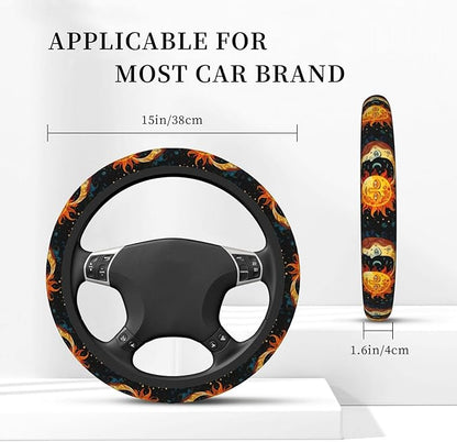 Boho Sun Moon Stars Steering Wheel Cover Women, Comfortable Elastic Steering Car Wheel Cover Fit 15 inches Universal Accessories Suvs Trucks Decor