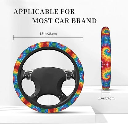 Colorful Tie Dye Car Steering Wheel Cover, 15 Inch Steering Wheel Cover Stylish Decor for Most Cars