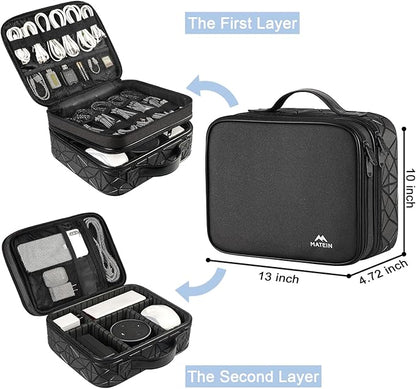 MATEIN Cord Organizer Case with Adjustable Divider, DJ Cable File Bag for DJ Gear, Sound Instrument and Music Equipment Accessories, Shockproof Portable Double Layer Cord Bags, Black