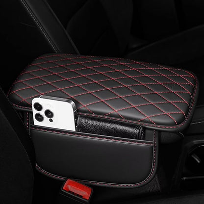 Upgraded Car Center Console Cover Fit for Avalon Faux Leather Car Armrest Cover Cushion with 2 Storage Bags,Car Armrest Storage Box Interior Accessories(Black&Redline)