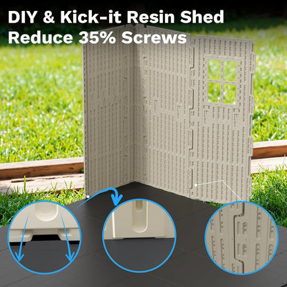 Devoko 10x16 FT Resin Outdoor Storage Shed with Floor, Plastic Tool Garden Shed with Windows & Lockable Door, Outside Large Storage Shed for Patio Backyard Lawn, Beige
